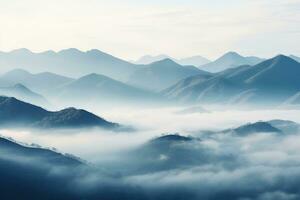 AI generated Beautiful landscape of mountains in foggy morning.Beauty in nature.AI generated photo