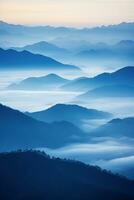 AI generated Beautiful landscape of mountains in foggy morning.Beauty in nature.AI generated photo