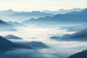 AI generated Beautiful landscape of mountains in foggy morning.Beauty in nature.AI generated photo