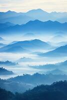 AI generated Beautiful landscape of mountains in foggy morning.Beauty in nature.AI generated photo