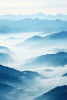 AI generated Beautiful landscape of mountains in foggy morning.Beauty in nature.AI generated photo