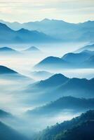 AI generated Beautiful landscape of mountains in foggy morning.Beauty in nature.AI generated photo