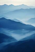 AI generated Beautiful landscape of mountains in foggy morning. Beauty in nature. photo