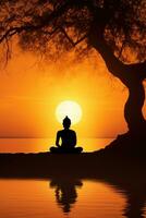 Buddha statue and sunset in the morning AI generated photo