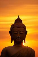 Buddha statue and sunset in the morning AI generated photo