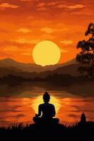 Buddha statue and sunset in the morning AI generated photo