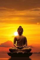 Buddha statue and sunset in the morning AI generated photo