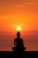 Buddha statue and sunset in the morning AI generated photo