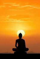 Buddha statue and sunset in the morning AI generated photo