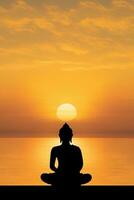 Buddha statue and sunset in the morning AI generated photo