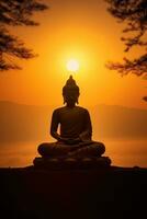 Buddha statue and sunset in the morning AI generated photo