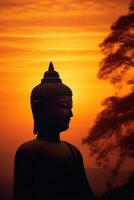 Buddha statue and sunset in the morning AI generated photo