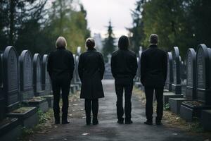 A group of young people in a cemetery looking at the tombstones AI generated photo