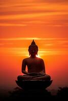 Buddha statue and sunset in the morning AI generated photo