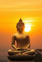 Buddha statue and sunset in the morning AI generated photo