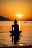 Buddha statue and sunset in the morning AI generated photo