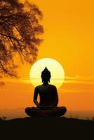 Buddha statue and sunset in the morning AI generated photo