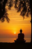 Buddha statue and sunset in the morning AI generated photo