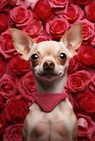 Portrait valentines of a cute chihuahua dog with roses AI generated photo