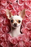 Portrait valentines of a cute chihuahua dog with roses AI generated photo