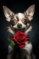 Portrait valentines of a cute chihuahua dog with roses AI generated photo