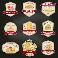 Set of vintage fast food badge, banner or logo emblem. vector