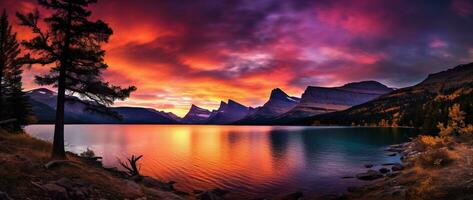 majestuoso puesta de sol en glaciar nacional parque, Montana, EE.UU. ai generado foto