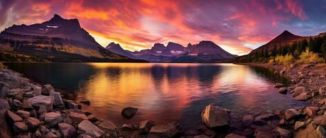 Majestic sunset in Glacier National Park, Montana, USA. AI generated photo