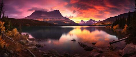 Sunset over Glacier National Park, Montana, United States of America AI generated photo