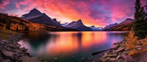 Sunset over Glacier National Park, Montana, United States of America AI generated photo