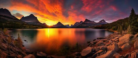 Sunset over Glacier National Park, Montana, United States of America AI generated photo