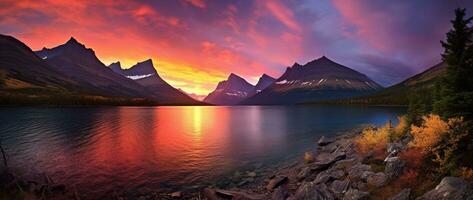 Sunset over Glacier National Park, Montana, United States of America AI generated photo