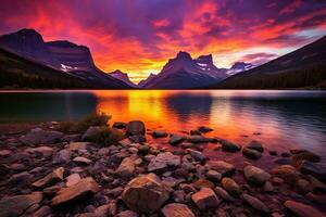 Sunset over Glacier National Park, Montana, United States of America AI generated photo