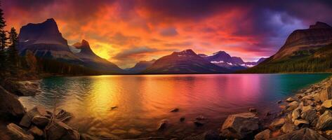 Sunset over Glacier National Park, Montana, United States of America AI generated photo