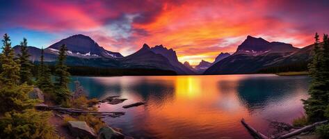 Sunset over Glacier National Park, Montana, United States of America AI generated photo