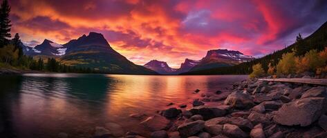 Sunset over Glacier National Park, Montana, United States of America AI generated photo