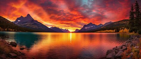 Sunset over Glacier National Park, Montana, United States of America AI generated photo