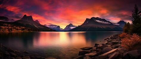 Sunset over Glacier National Park, Montana, United States of America AI generated photo