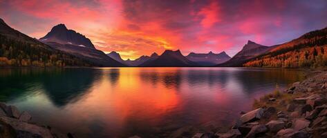 Sunset over Glacier National Park, Montana, United States of America AI generated photo