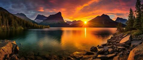 Sunset over Glacier National Park, Montana, United States of America AI generated photo