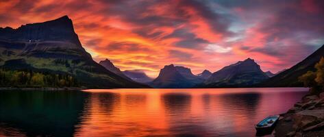 Sunset over Glacier National Park, Montana, United States of America AI generated photo