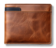 brown leather wallet portrait with front view, single mockup template design with high image quality, isolated on transparent background, generative ai png