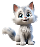 adorable mignonne blanc fourrure chat personnage sur transparent arrière-plan, génératif ai png