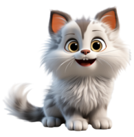 Adorable cute white fur cat character on transparent background, generative ai png