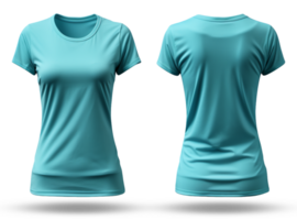 AI generated plain green women's polo t-shirt with front and back view, mockup template design isolated on transparent background. generative ai png