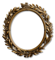 Round shaped antique gold frame decoration with elegant carved decoration, isolated on transparent background, generative ai png