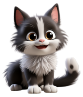 Adorable cute black and white fur cat character on transparent background, generative ai png