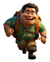 3d illustration character of fat man running with cheerful expression, generative ai png