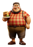3d ilustração personagem do gordo homem carregando velozes comida, generativo ai png