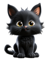 Adorable cute black Cat character on transparent background, generative ai png